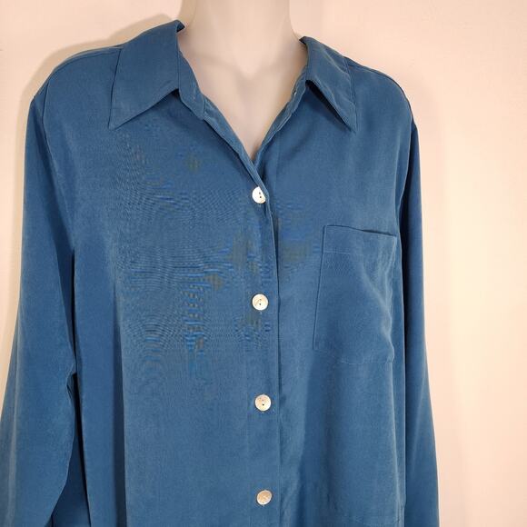 TravelSmith Womens Tunic Shirt Micro Suede Large Teal Blue Button Up Long Sleeve - Picture 3 of 10